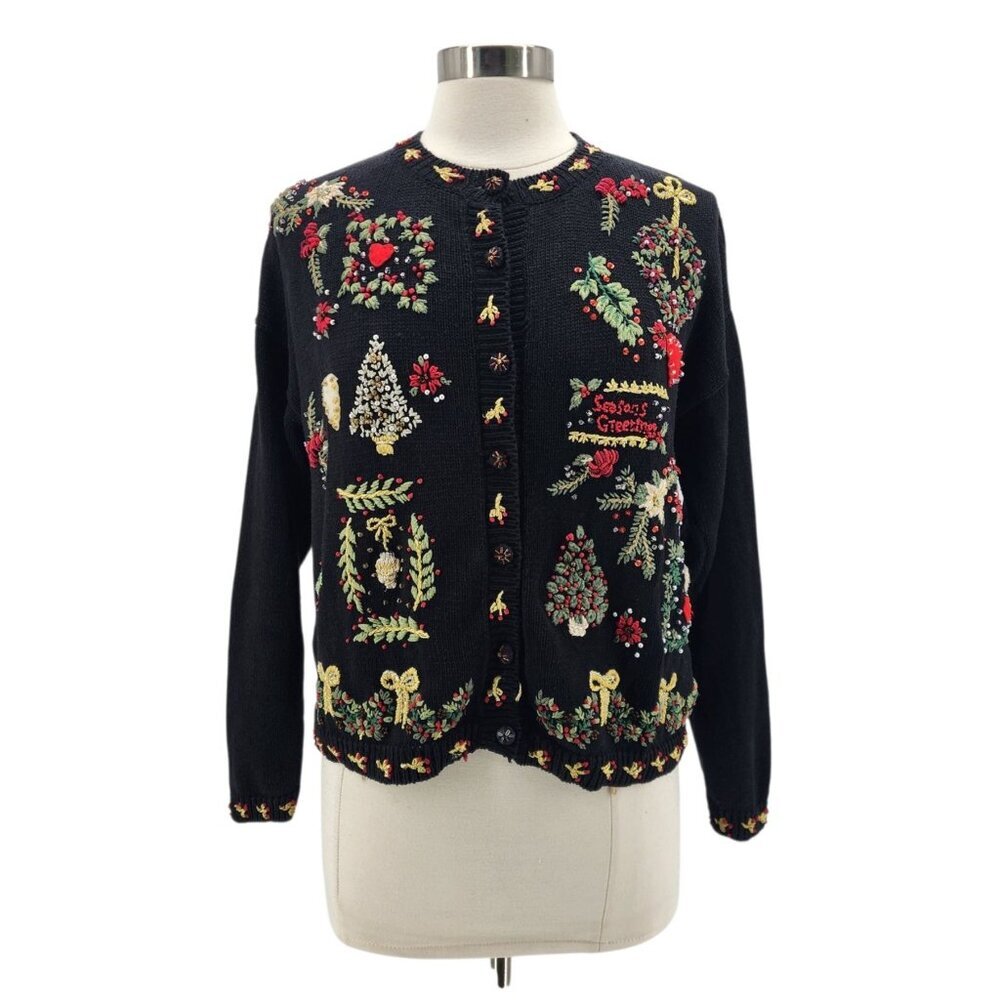 Vintage Casual Corner Annex Womens Petite PL Sweater Cardigan Christmas Retro